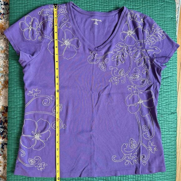 Vintage Croft & Barrow Top Women  XL Purple Floral Embroidered Hawaiian Tropical - Picture 5 of 16